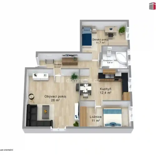 půdorys bytu 3+1 Karlovy Vary